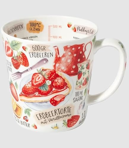 Kaffeebecher Erdbeerkuchen, Kaffeetasse Tassen Teetassen Kaffeepott Henkelbecher, Erdbeeren Kuchen Kaffeezeit von Maass