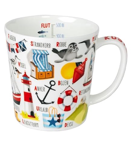 Sylt ┼ Kaffeebecher ┼ Teebecher ┼ Syltmotiv ┼ Motiv Sylt ┼ Sylter Becher ┼ Strandtasse-Becher, Becher KÜSTEN-ABC von Maass