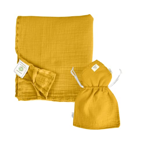 Mababu Musselin Tuch Baby | Aus weicher Baumwolle | 5 in 1 Funktionen als Pucktuch Mulltuch Stilltuch | Für Jungen und Mädchen | Weiches Schmusetuch als Geschenk zur Geburt, Gelb von Mababu