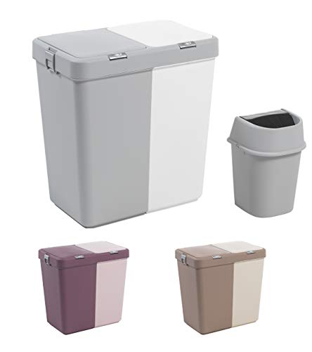 Mabel Home Kunststoff Wäschekorb mit Deckel, 2 Abschnitte, Großer Wäschekorb Extra-Papierkorb (7 Liter) (Weiß) von Mabel Home