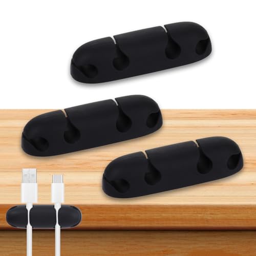 Mabor 3 Stück Kabel Clips Selbstklebend Mit 4 Loch 4-in-1 Kabelhalter Kabelclips Schwarz Ladekabel Organizer Kabel-Clips Kabel Organizer für Büro Auto Nachttisch Schreibtischzubehör von Mabor