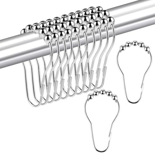 12 Stück Metall Duschvorhang Haken,Mabor Rostfreie Duschvorhang Ringe Duschvorhangringe Duschringe mit Gleitsystem für Duschvorhangstange Kleiderstange(7,7 x 4cm) von Mabor