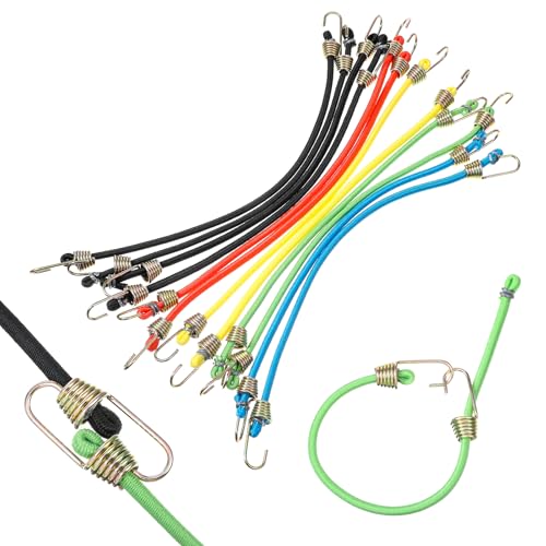 Mabor 12 Stück Spanngummi mit Haken 26cm Einziehbare Expander mit Haken Verschleißfester Gepäckspanner Teleskoplänge 26cm - 52cm für Sichern von Koffern Planen Zelten verwendet Werden von Mabor
