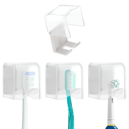 Mabor 4 Stück Zahnbürstenhalter Wand Ohne Bohren Zahnbürsten Halter mit Abdeckung Zahnbürsten Organizer Selbstklebender Zahnbürsten Aufbewahrungsständer für Badezimmer von Mabor