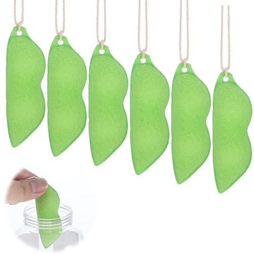 Wiederverwendbarer Flaschenreiniger mit Keramikkugeln,Mabor 6 Stück Beans Bottle Cleaning Sponge mit 6 Dünnen Seilen Erbsenform Magic Beans Cleaner Sponge Schwamm Küchenschwämme von Mabor