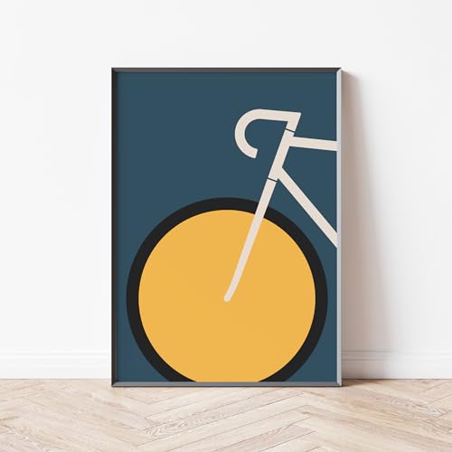 Mabudi Poster Vintage Fahrrad - Poster Retro - Fahrrad Poster - Abenteuer Poster - Fahrrad Bauhaus Print - Kunstdruck Zweirad (Gelb-Blau, 40x50cm) von Mabudi