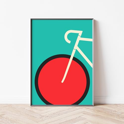 Mabudi Poster Vintage Fahrrad - Poster Retro - Fahrrad Poster - Abenteuer Poster - Fahrrad Bauhaus Print - Kunstdruck Zweirad (Türkis-Rot, 70x100cm) von Mabudi