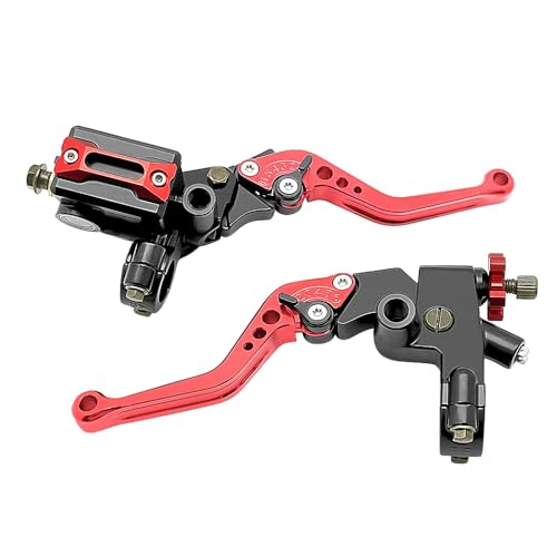 Mabutingti Upgrade 7/8 Zoll 22 mm Universal Lenker Hauptbremszylinder Kupplungshebel links rechts Set kompatibel mit Polaris Yamaha Suzuki Honda Kawasaki Motorrad Hand Bremspumpe Bremszylinder (Rot) von Mabutingti