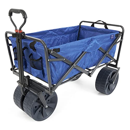 Mac Sports Heavy Duty Steel Frame Collapsible Folding 68 kg Capacity Outdoor Beach Garden Utility Wagon Cart with 4 All Terrain Wheels, Blue/Black von MacSports