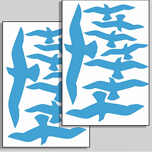 MacDecal.de VOGELSCHUTZ 16 Greifvögel Aufkleber Sticker Scheibenschutz SCHLAGSCHUTZ Vogel Silhouette Wintergarten Glashaus (Ice Blue) von MacDecal.de