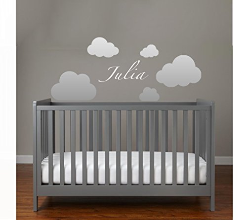 MacDecal.de Wolke Himmel Wolkenset 6 Teilig Wunschname Wunschtext Wandtattoo Baby Sticker Aufkleber Wandaufkleber Kinderzimmer Babyzimmer (Silber) von MacDecal.de