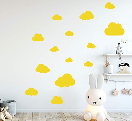 MacDecal.de Wolken Set 16x Wolke Wandtattoo Wandaufkleber Sticker Aufkleber Wand Himmel Baby (Wolkenset 16 Teilig, Gelb) von MacDecal.de