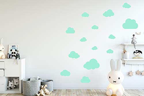 MacDecal.de Wolken Set 16x Wolke Wandtattoo Wandaufkleber Sticker Aufkleber Wand Himmel Baby (Wolkenset 16 Teilig, Mint) von MacDecal.de