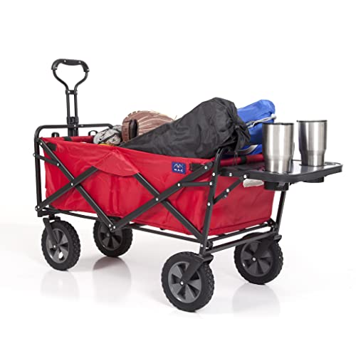 MACSPORTS Zusammenklappbarer Outdoor-Wagen, mit Klapptisch und Getränkehalter, helles Rot von MacSports