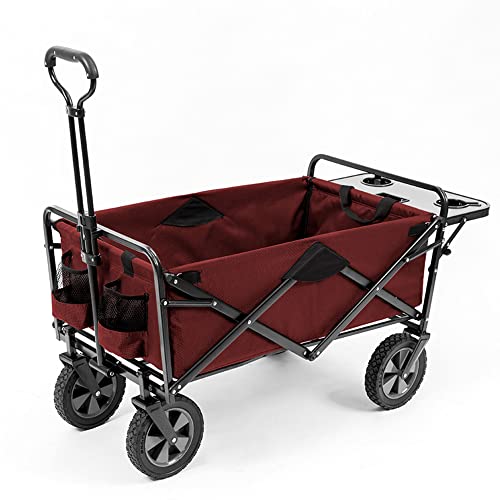 Mac Sports Collapsible Outdoor Utility Wagon with Folding Table and Drink Holders, Maroon von MacSports