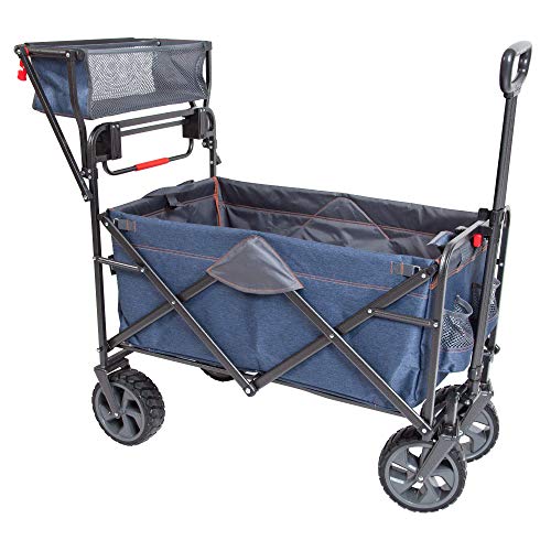 Mac Sports Utility Wagon Outdoor Heavy Duty Folding Cart Push Pull Collapsible with All Terrain Wheels and Handle Portable Lightweight Adjustable Folded Cart Landscape Wagon (Denim Blue) von MacSports