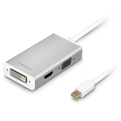 Macally MD-3N1-4K Aluminium Mini DisplayPort-auf-DVI/HDMI/VGA-Adapter mit Unterstützung von Ultra HD (4K) von Macally