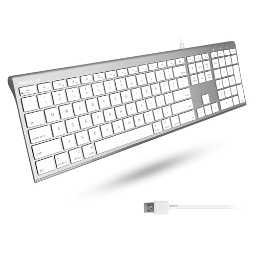 Macally Ultradünne USB-Tastatur mit Kabel, kompatibel mit Apple-Tastatur oder Windows – Tastatur in voller Größe mit 20 Mac-Tastatur-Tasten – Low-Profile-Tastatur für iMac Desktop, MacBook Pro/Air von Macally