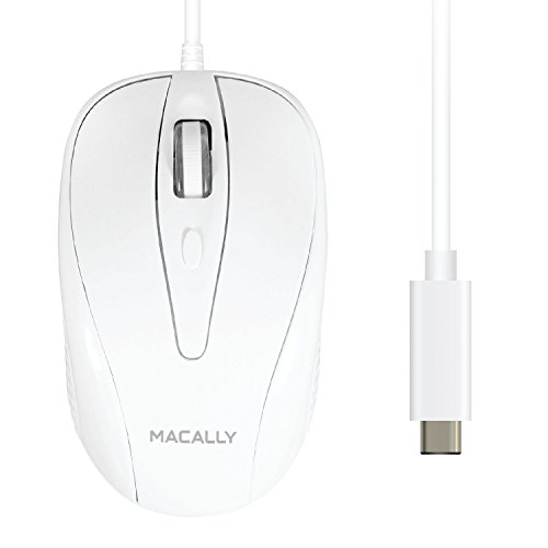 Macally UCTURBO, MacBook Maus USB C, optisch mit Kabel, Mouse für USB-C Notebook und Laptop, weiß / grau von Macally