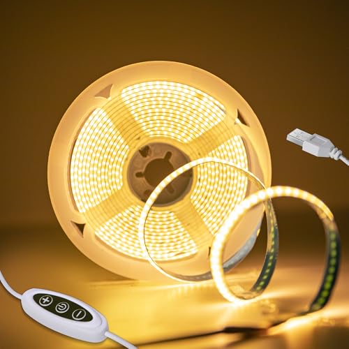 Macchiatto 2M USB 5V COB LED Streifen Warmweiss 3000K, 640 LEDs Dimmbar Lichtband CRI90+, COB LED Strip Punktlos Flexible für TV Hintergrundbeleuchtung Schlafzimmer Küche Kleiderschrank von Macchiatto