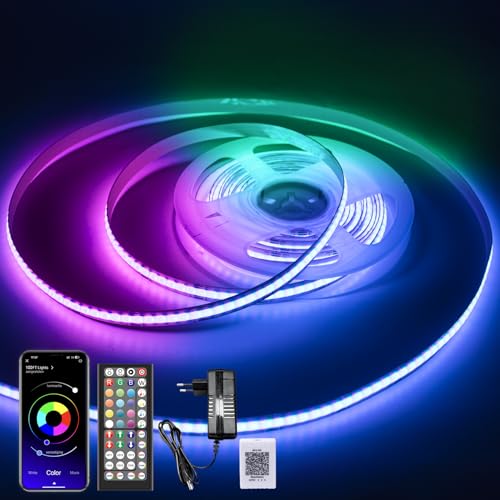 Macchiatto COB LED Streifen, 5m LED Streifen Bluetooth RGB LED Band mit Fernbedienung, Musik Sync, Timer-Einstellung Dimmbar COB LED Stripes Geeignet für TV-Hintergrundbeleuchtung,Zimmer Party von Macchiatto