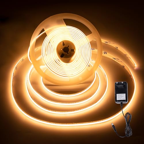 Macchiatto 5m COB LED Streifen Warmweiss 3000K, 640 LEDs Dimmbar Lichtband CRI90+, COB LED Strip Punktlos Flexible für TV Hintergrundbeleuchtung Schlafzimmer Küche Kleiderschrank von Macchiatto