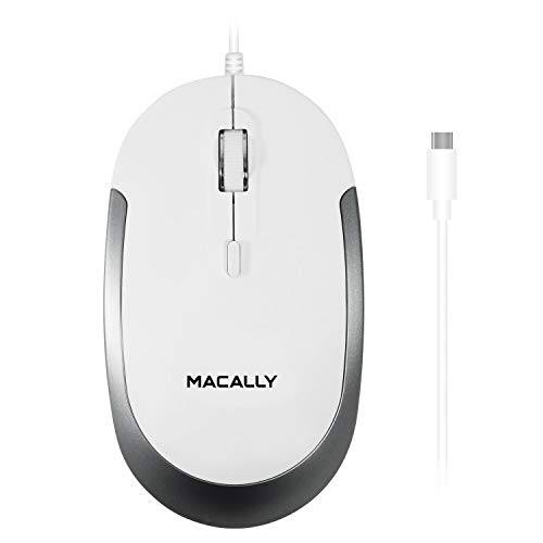 Macally Ucdynamouse-W, USB-C Silent Click Maus mit 3 Tasten und Scrollrad, optisch mit Kabel, weiß/Space Gray von Macally