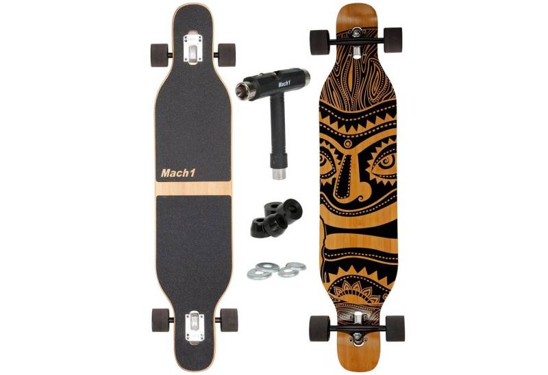 Mach1 Longboard aus Bambus mit Keramik Kugellager - Camber Drop Through Cruiser Board (Spar-Set inkl. T-Tool und extra Bushings, Longboard + T-Tool + 4er Set 85A Bushings), Twin Tip von Mach1