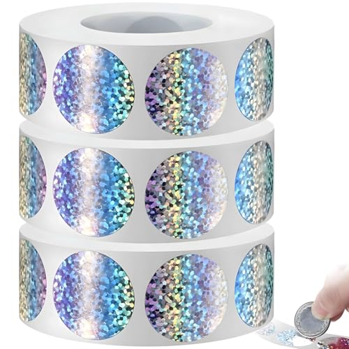 Holografische Aufkleber zum Abkratzen, 3 Rollen mit 2,5 cm, 300 bunte Glitzer-Klebeetiketten für DIY-Lotterielose, Belohnungen und Partyspiele von Machify