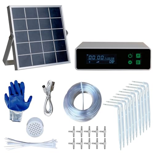 LCD-Display Automatisches Pflanzenbewässerungssystem, solarbetriebene zeitgesteuerte gemessene Bewässerung, Tropfköpfe einstellbar, ideal für 20 Töpfe, wassersparend, einfache Einrichtung von Machify
