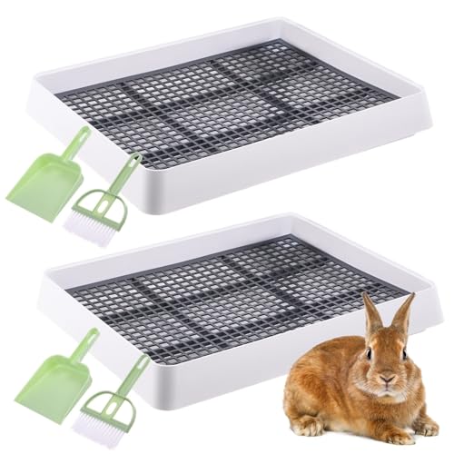 Machify 2-teiliges Kaninchen-Töpfchen mit abnehmbaren Grills, Katzentoiletten mit tragbarem Design, Besen und Kehrschaufel im Lieferumfang enthalten von Machify