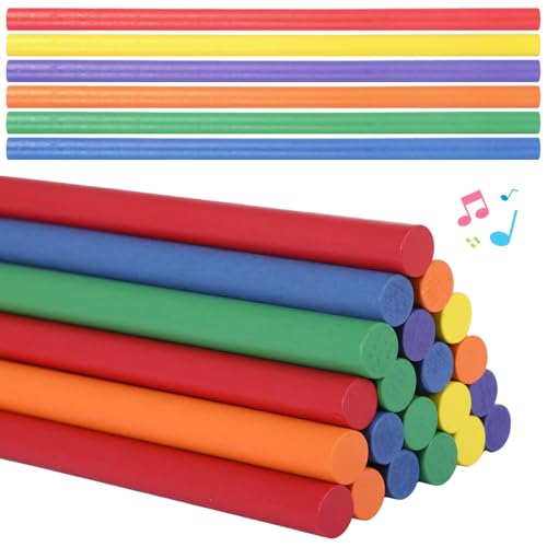 Machify 48 bunte Holz-Rhythmussticks für Kinder, 12 Perkussionsinstrumente in sechs Farben, ideal für Musikunterricht und Gruppenspiele von Machify