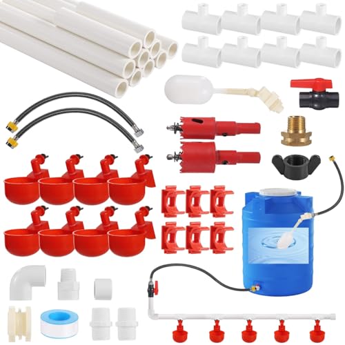 Machify Automatisches Geflügel-Bewässerungssystem, komplettes Set mit PVC-Rohren, Gartenschläuchen, Schwimmerventil, auslaufsicheres Design, einfaches Installationsset für Hühner von Machify