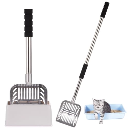 Machify Katzenstreu-Siebschaufel mit 81,3 cm langem Griff, Edelstahl-Schaufel mit Box, abnehmbarer Halter für einfache Reinigung von Machify