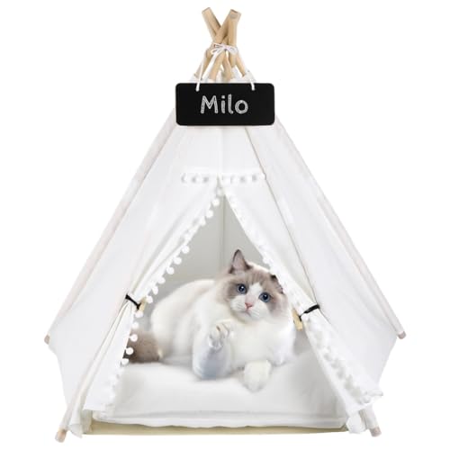 Machify Kompaktes Katzen- und Hunde-Tipi-Zelt mit Kissen, Indoor-Reise-Haustierbett mit Tafel und Holzrahmen, leicht zu reinigendes kleines Haustierhaus von Machify