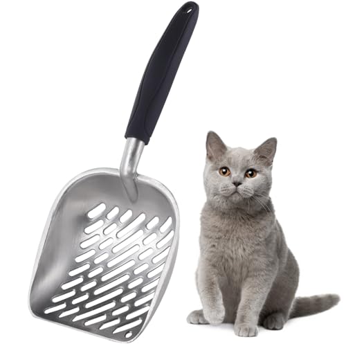 Machify Robuste Aluminium-Katzenstreuschaufel, Langstiel-Sieb, Schaufel für schnelle Abfallsammlung, rutschfester Griff von Machify