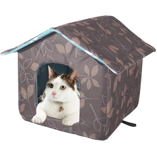 Machify Wasserdichtes Katzenhöhlenhaus mit Kissen, großer isolierter Unterschlupf für Katzen und Welpen, Outdoor-Haustierbett, 43 x 40 x 42 cm von Machify