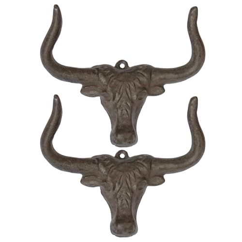 Metallhaken mit Stierkopf, rustikale Bauernhaus-Wandaufhänger für Handtücher, Schlüssel, Kleidung, mit robusten Doppelhaken, 2 Stück von Machify