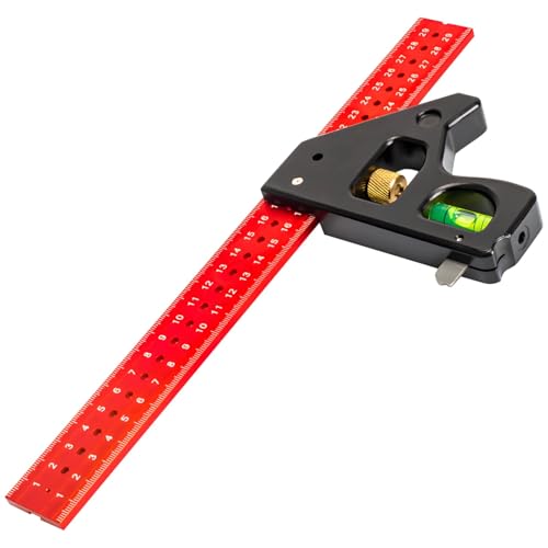 Multifunktionales Vierkantlineal für 90° und 45°-Winkel, verstellbares Messwerkzeug aus Aluminiumlegierung mit Wasserwaage für Holzbearbeitung, Metall und Heimwerken von Machify