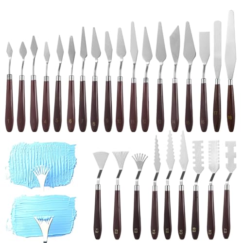 Palettenspachtel-Set, 27-teilig, Malspachtel zum Texturieren von Farben, Palettenwerkzeug aus Edelstahl mit Holzgriff von Machify