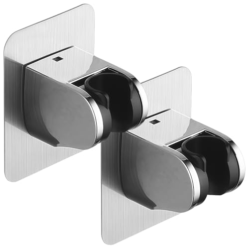 Verstellbare 2 Stück Duschkopfhalter, selbstklebende rostfreie Halterung, kein Bohren, einfache Installation, modernes silbernes Design, passend für verschiedene Duschköpfe von Machify