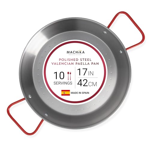 Machika Bratpfanne, Paella-Pfanne aus Karbonstahl, Kohlenstoffstahl-Pfannen zum Kochen, dünne Karbonstahl-Pfanne für Paella, Bratpfannen für 10 Portionen | 43,2 cm von Machika
