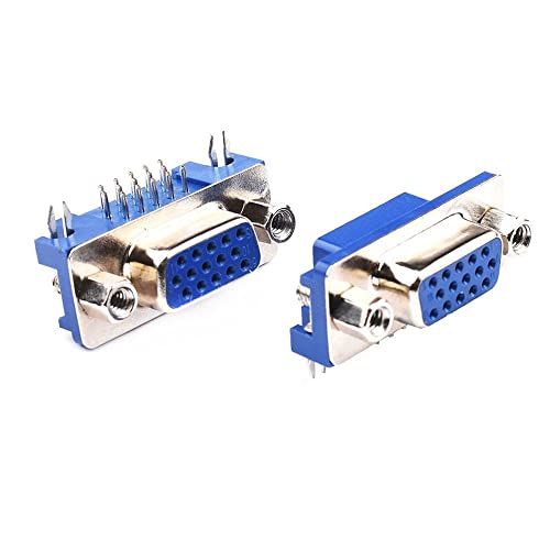 VGA-Adapter-Buchse, DB15, DR15, 3-reihig, blauer Parallelanschluss, 15-polig, D-Sub, 15-Wege-PCB, 90-Grad-Buchse, 10 Stück von MachineMid