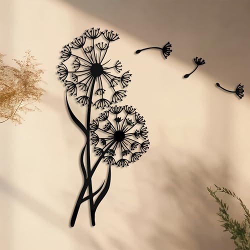Machtiging Metall Wanddeko,Wanddeko Metall Schwarz,Exquisiter Handwerkskunst,Pusteblumen,FüR üBer TüR Wohnzimmer Schlafzimmer BüRo Esszimmers Innen Und AußEndekoration von Machtiging