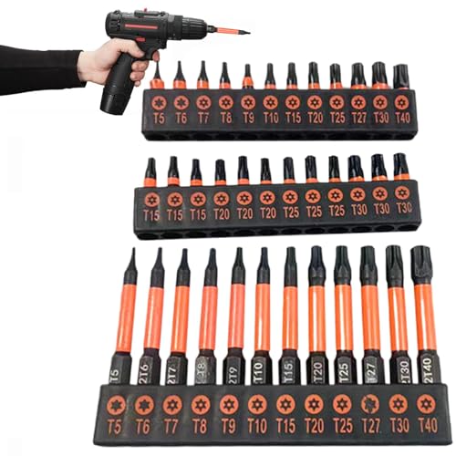 Sicherheits-Torx-Bit-Set, Torx-Schraubendreher-Set, S2-Stahl-Bit-Set – T5-T40 Schraubendreher-Bit, magnetische Drehmoment-Bits für Motorrad und Computer von Maciun