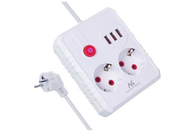 Maclean 2 Steckdosen 2500W 3xUSB Mehrfachsteckdose 2-fach (Kabellänge 1.5 m), 110-240V AC 50/60Hz, 2,1A max 2500W von Maclean