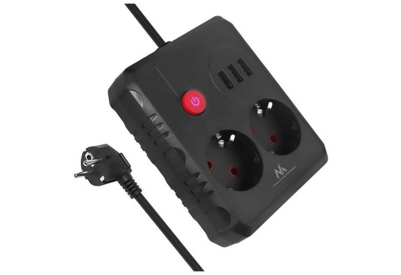 Maclean 2 Steckdosen 2500W 3xUSB Mehrfachsteckdose 2-fach (Kabellänge 1.5 m), 110-240V AC 50/60Hz, 2,1A max 2500W von Maclean