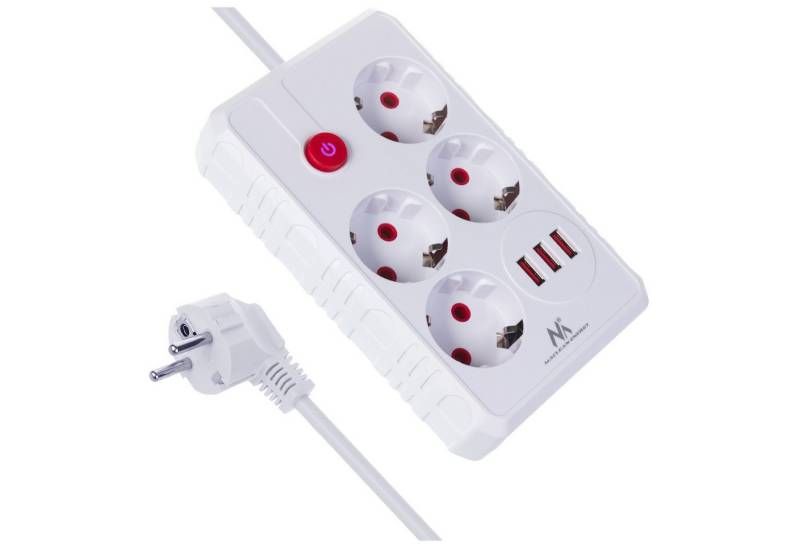 Maclean 4 Steckdosen 2500W 3xUSB Mehrfachsteckdose 4-fach (Kabellänge 1.5 m), 110-240V AC 50/60Hz, 2.1A von Maclean