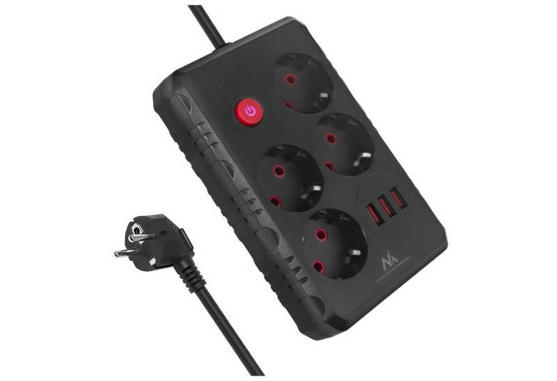 Maclean 4 Steckdosen 2500W 3xUSB Mehrfachsteckdose 4-fach (Kabellänge 1.5 m), 110-240V AC 50/60Hz, 2.1A von Maclean