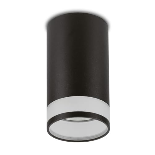 Maclean Aufbaustrahler mit GU10 Fassung bis 40W | Deckenanbauleuchte aus Aluminium mit transparentem Ring | modernes Design | 55x105 mm (Schwarz, 1 Stück ohne Leuchtmittel) von Maclean